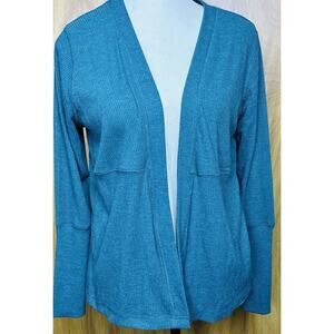 NWT Chaser Teal blue Sz S LS Open Ribbed Thumb Holes Pockets Open Jacket